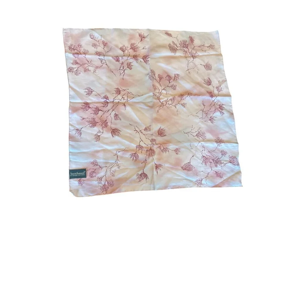 Harvé‎ Benard Pink & Burgundy Floral Square Scarf 100% Polyester Made In Italy